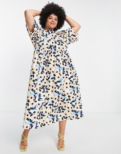 Хлопковое платье миди с цветочным принтом ASOS EDITION Curve-Разноцветный