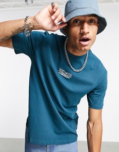 Oversized-футболка зеленого цвета с вышивкой на груди Topman-Зеленый цвет