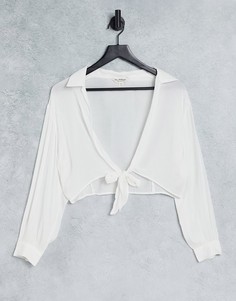 Рубашка из жатой ткани цвета слоновой кости с завязками Miss Selfridge-Белый