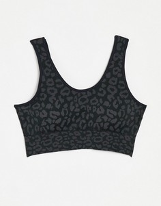 Серый бесшовный бюстгальтер с овальным вырезом и звериным принтом New Look