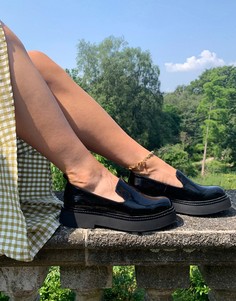 Черные лакированные туфли на плоской подошве ASOS DESIGN Mutton-Черный цвет
