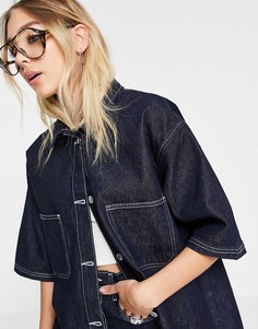 Необработанная джинсовая рубашка из переработанного хлопка от комплекта Topshop-Голубой