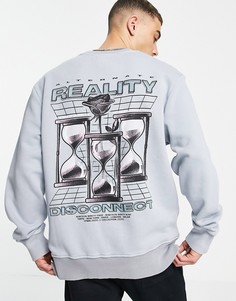 Голубой свитшот с принтом "Reality" Topman