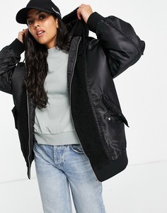 Черный флисовый бомбер со вставками ASOS DESIGN-Черный цвет