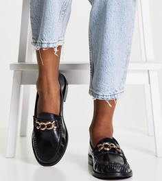 Черные кожаные лоферы с цепочкой ASOS DESIGN Wide Fit Method-Черный цвет