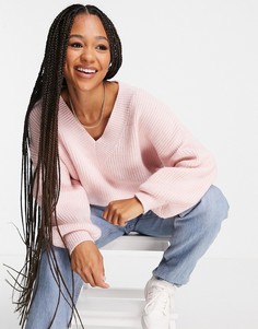 Розовый пушистый джемпер с V-образным вырезом ASOS DESIGN-Розовый цвет