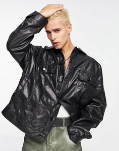 Черная oversized-куртка в стиле вестерн из искусственной кожи ASOS DESIGN-Черный цвет