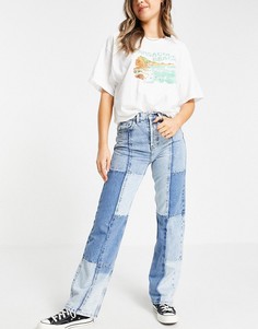 Выбеленные джинсы с прямыми штанинами в стиле 90-х с дизайном пэчворк Topshop-Голубой