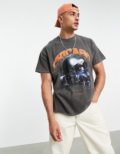 Черная выбеленная oversized-футболка с принтом "Chicago" Topman-Черный цвет