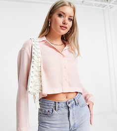 Укороченная атласная рубашка нежно-розового цвета Topshop Tall-Розовый цвет