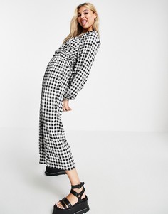 Комбинезон в клетку с присборенной талией и квадратным вырезом ASOS DESIGN-Разноцветный