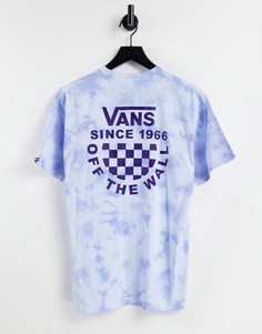 Синяя футболка с принтом тай-дай, логотипом и шахматным рисунком на спине Vans-Голубой