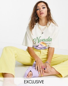 Кремовая свободная футболка с принтом Nevada в стиле 70-х Reclaimed Vintage Inspired-Белый