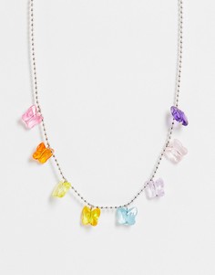 Серебристое ожерелье с подвесками в виде бабочек из пластика ASOS DESIGN-Серебристый