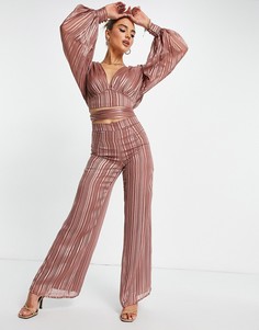 Рыжие брюки из атласного жаккарда с широкими штанинами от комплекта ASOS DESIGN-Многоцветный