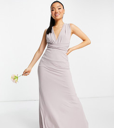 Светло-серое платье-трансформер макси для подружки невесты TFNC Petite Bridesmaid-Серый