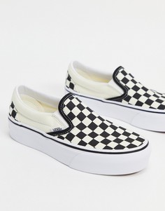 Черно-белые кеды на платформе без застежки в шахматную клетку Vans Classic-Черный цвет