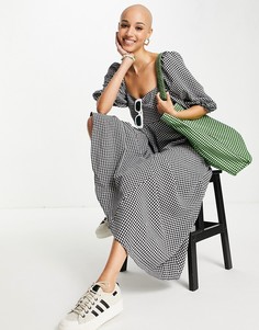 Платье макси А-силуэта в клетку черно-белого цвета ASOS DESIGN-Разноцветный