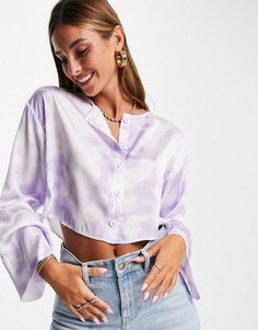 Фиолетовый топ на пуговицах с длинными рукавами и принтом тай-дай ASOS DESIGN-Разноцветный