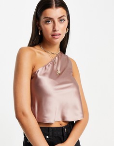 Розовый атласный топ на одно плечо ASOS DESIGN-Коричневый цвет