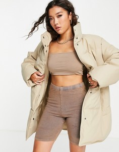 Бежевый прорезиненный oversized-пуховик ASOS DESIGN-Светло-бежевый цвет