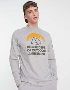 Серый лонгслив с принтом палатки Reebok Classics