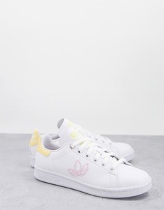 Бело-оранжевые кроссовки с логотипом-трилистником adidas Originals Stan Smith-Белый