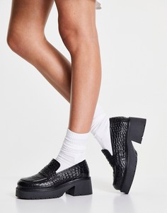 Черные кожаные лоферы на толстой подошве с эффектом крокодиловой кожи ASOS DESIGN Moral-Черный цвет