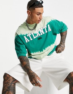Зеленая футболка в стиле oversized с эффектом тай-дай и принтом с названием города "Atlanta" ASOS DESIGN-Зеленый цвет