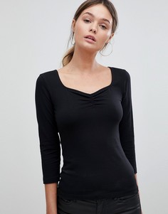 Черный топ с вырезом в форме сердца и рукавами 3/4 ASOS DESIGN