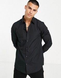 Черная рубашка узкого кроя из легко гладящегося материала Burton-Черный цвет