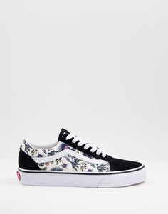 Черно-синие кроссовки с цветочным принтом Vans Old Skool-Голубой