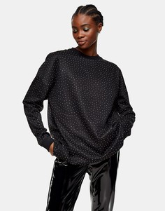 Черный oversized-свитшот с отделкой стразами Topshop-Черный цвет