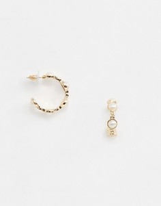 Серьги-кольца с искусственным жемчугом DesignB London-Золотой