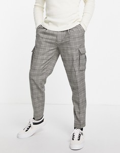 Серые суженные книзу брюки карго в клетку Topman-Серый