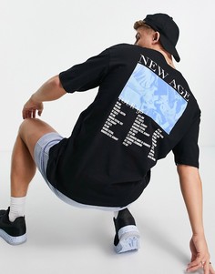 Черная oversized-футболка с принтом "New Age" на спине Jack & Jones Originals-Черный цвет