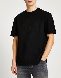 Черная футболка в рубчик River Island-Черный цвет