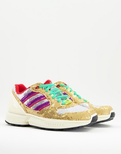 Кроссовки с пайетками золотистого цвета adidas Originals ZX 6000-Золотистый