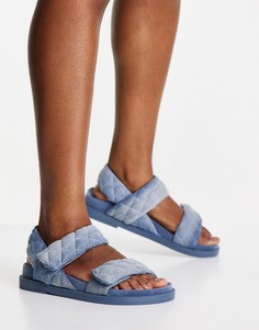 Голубые стеганые сандалии в винтажном стиле под деним Monki Bertie-Голубой