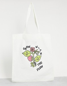 Сумка-тоут с принтом "Grow with the flow" ASOS DESIGN-Белый