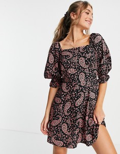 Платье мини расклешенного кроя с принтом пейсли и резинкой для волос Miss Selfridge-Черный цвет