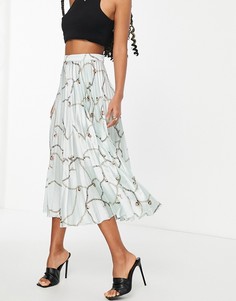 Плиссированная атласная юбка миди с принтом в виде цепочек ASOS DESIGN-Разноцветный