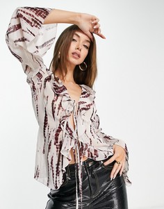 Прозрачный лонгслив с двойной завязкой и принтом тай-дай ASOS DESIGN-Multi