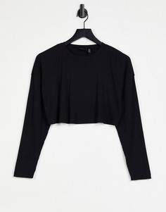 Черный суперкороткий кроп-топ в рубчик с длинными рукавами ASOS DESIGN-Черный цвет