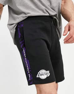 Черные трикотажные шорты с принтом логотипа команды NBA «LA Lakers» (от комплекта) New Era-Черный цвет