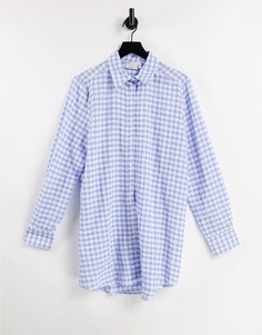 Голубая oversized-рубашка в клетку из жатой ткани ASOS DESIGN-Голубой