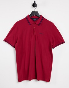 Футболка-поло из пике с широкой контрастной окантовкой Ben Sherman-Красный
