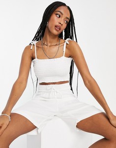 Присборенный топ и шорты цвета слоновой кости Topshop-Белый