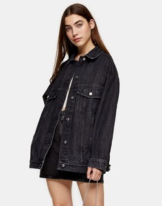 Черная джинсовая oversized-куртка из выбеленного переработанного хлопка в винтажном стиле Topshop-Черный цвет