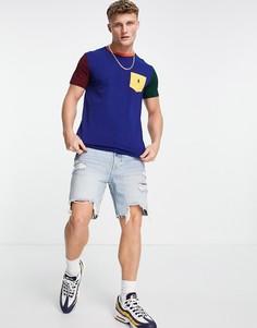 Синяя футболка в стиле колор блок с карманом с маленьким логотипом Polo Ralph Lauren-Разноцветный